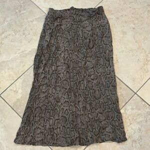 Vintage Carole Little Petites Midi Skirt Womens 12P Brown Snakeskin Rayon Y2k